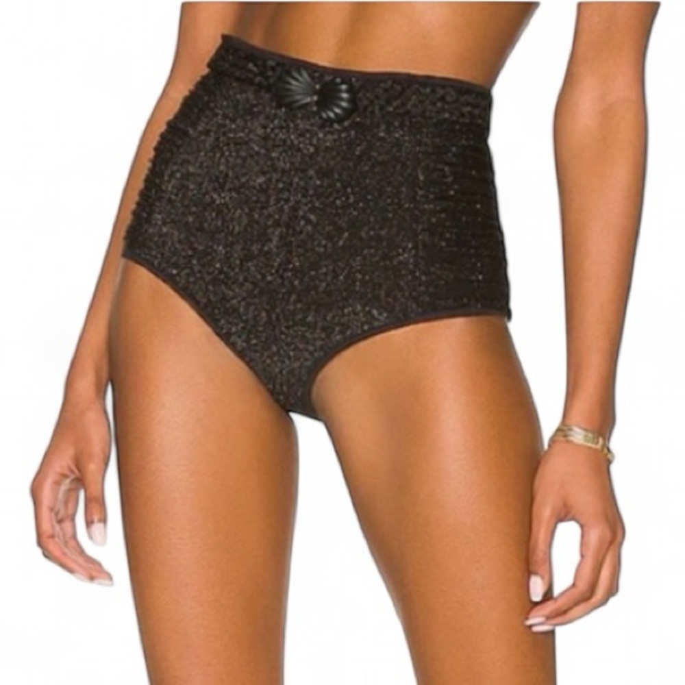 Johanna Ortiz The Shell Collector Bikini Bottom in Black Metallic